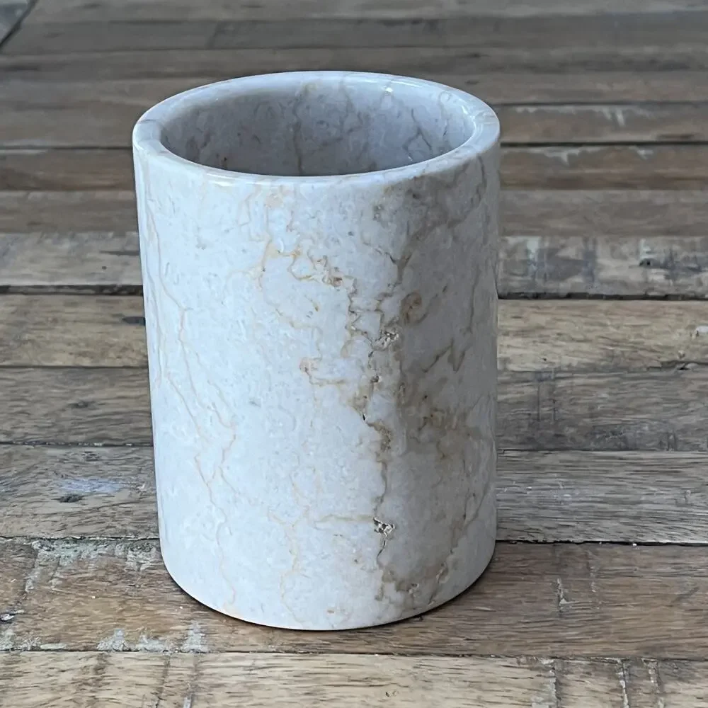 Selamat Designs Beige Marble Cup Toothbrush Holder 4